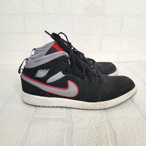 Nike Jordan AJ 1 Mid Black Particle & Gym Red